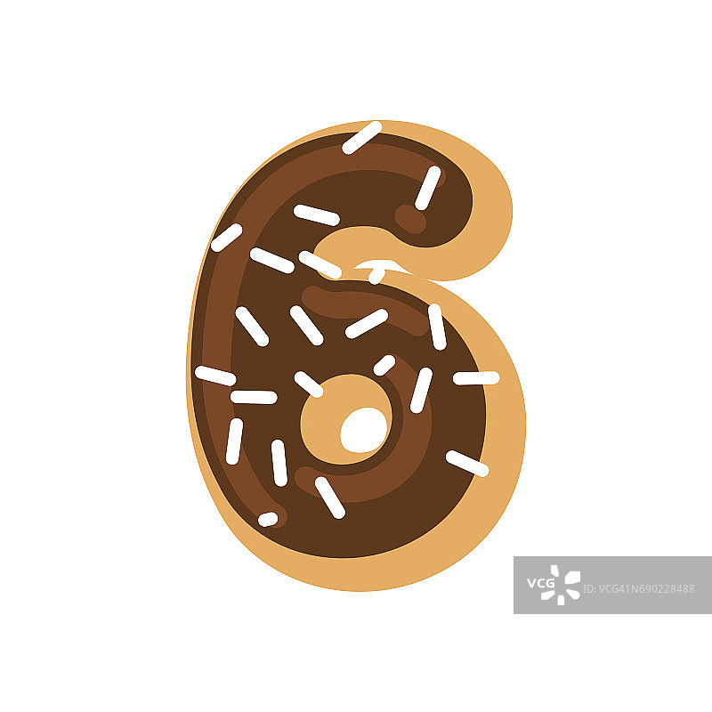 6号甜甜圈。甜甜圈字体6。甜蜜的字母表。糖果刻字。食物ABC标志图片素材