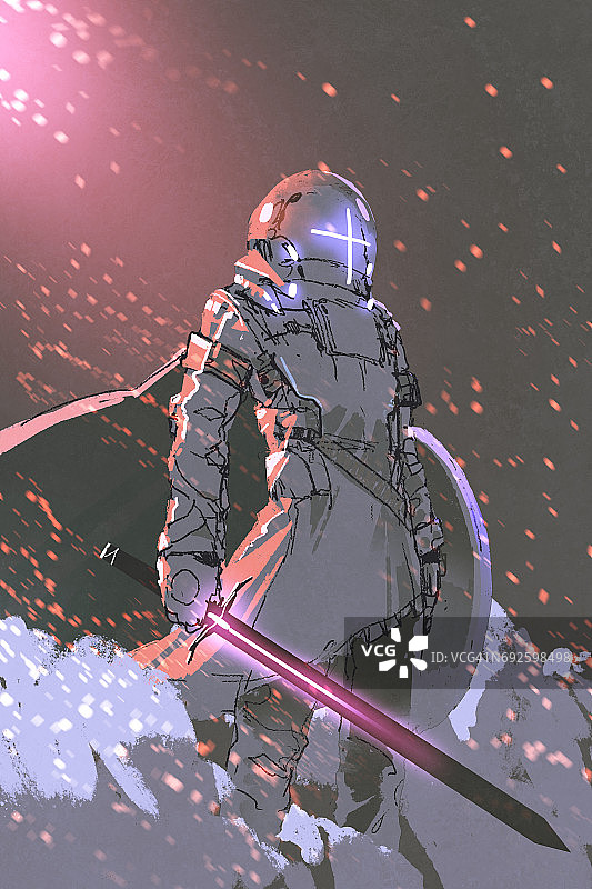 未来骑士与发光的剑图片素材