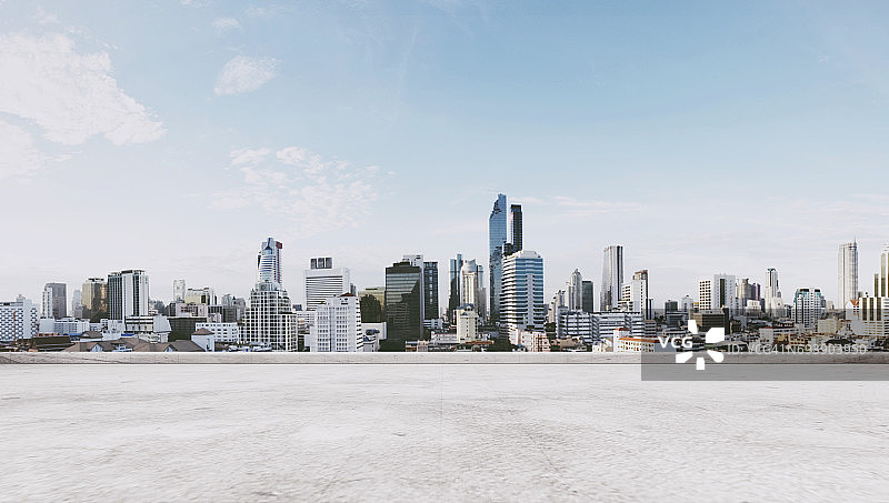 城市全景与空的混凝土地板图片素材