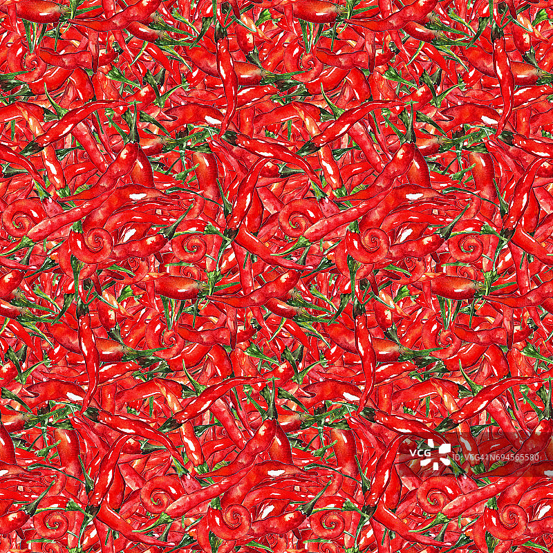 水彩红辣椒辣椒无缝图案辣椒纹理背景图片素材