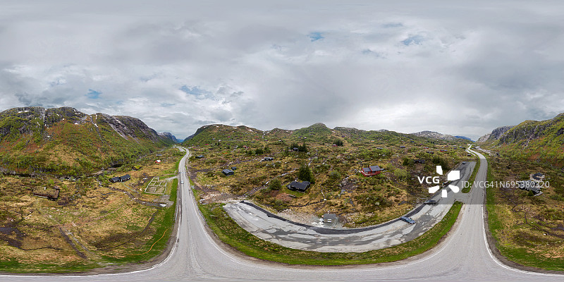 挪威Hunnedalen(木屋村庄)的360度鸟瞰图图片素材