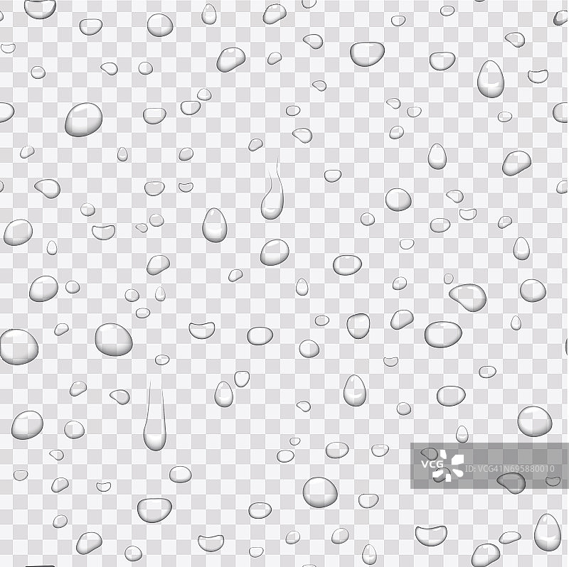 逼真的纯净的水滴设置隔离在透明的阿尔法背景。矢量插图。图片素材