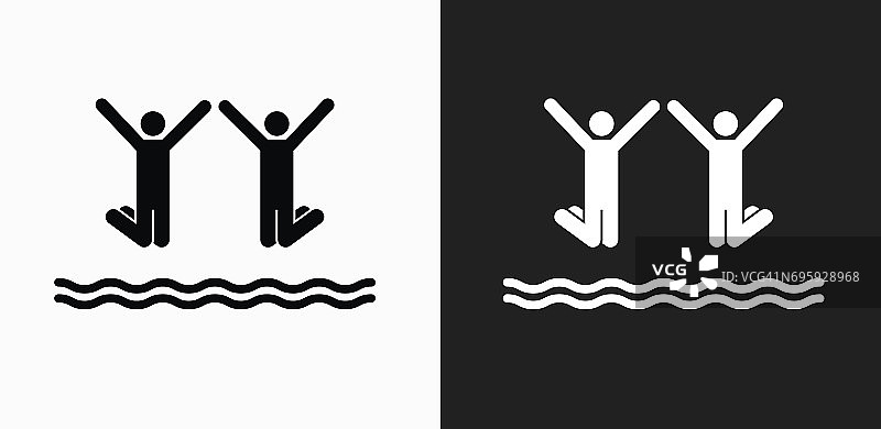 两个人在水中跳跃图标上的黑色和白色矢量背景图片素材