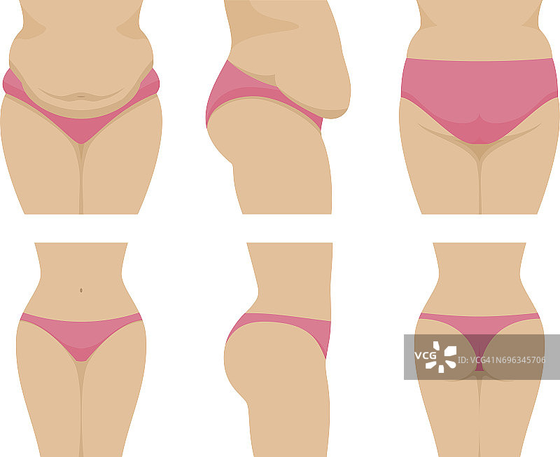 向量设定女性腰围前减肥后图片素材