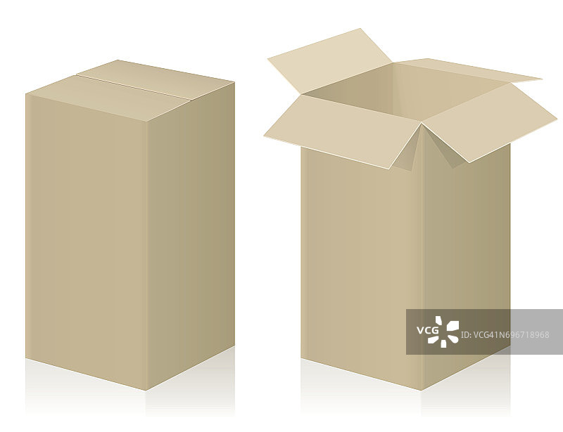 大包裹-关闭和打开-棕色坚固纸板-孤立的矢量插图在白色的背景。图片素材