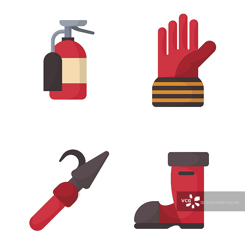消防安全设备应急工具消防人员安全危险事故防护矢量插图图片素材