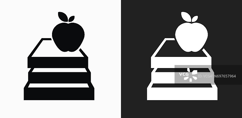 苹果和书籍图标上的黑色和白色矢量背景图片素材