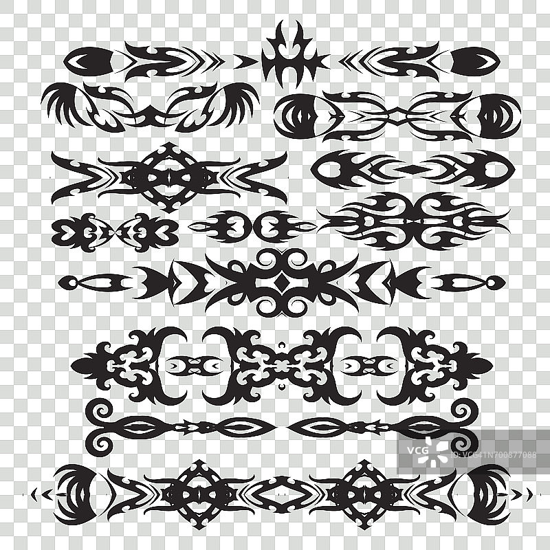 一套黑色的部落纹身元素的设计，图片素材
