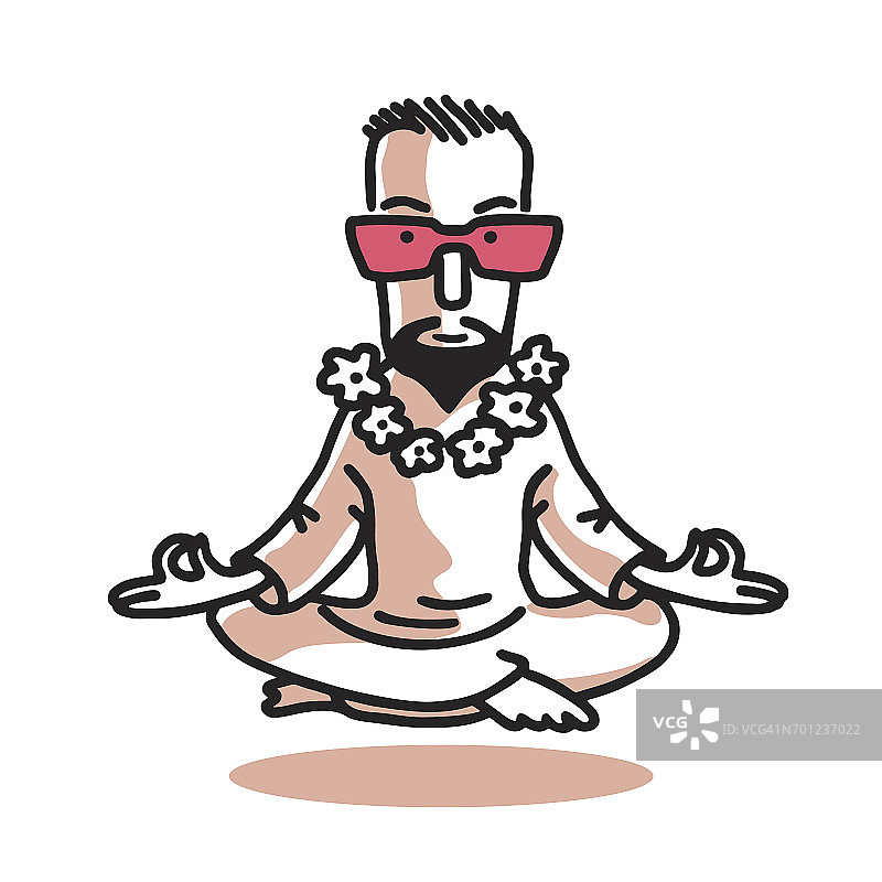 瑜伽师-戴眼镜坐莲花式的古鲁。商业瑜伽的特点。矢量孤立图形说明。图片素材