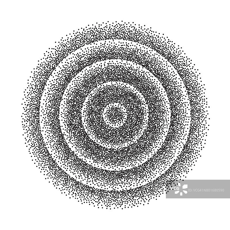 抽象几何形状矢量。黑点圆圆。薄膜颗粒，噪音，垃圾纹理。点阵雕刻矢量插图图片素材