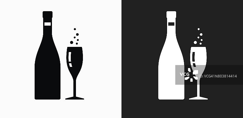起泡香槟图标上的黑色和白色矢量背景图片素材