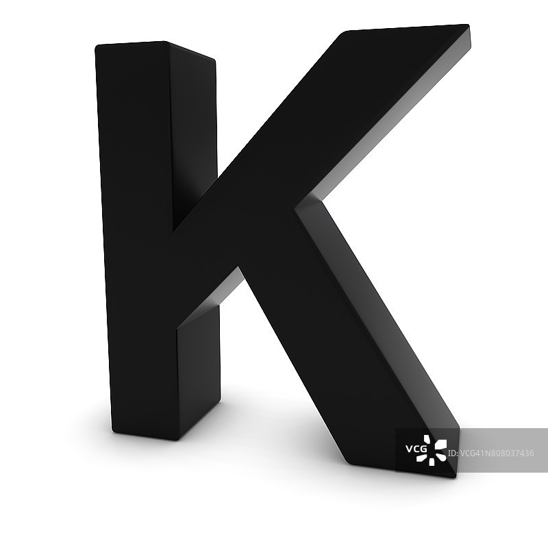黑色大写K - 3D字母K孤立在白色上图片素材
