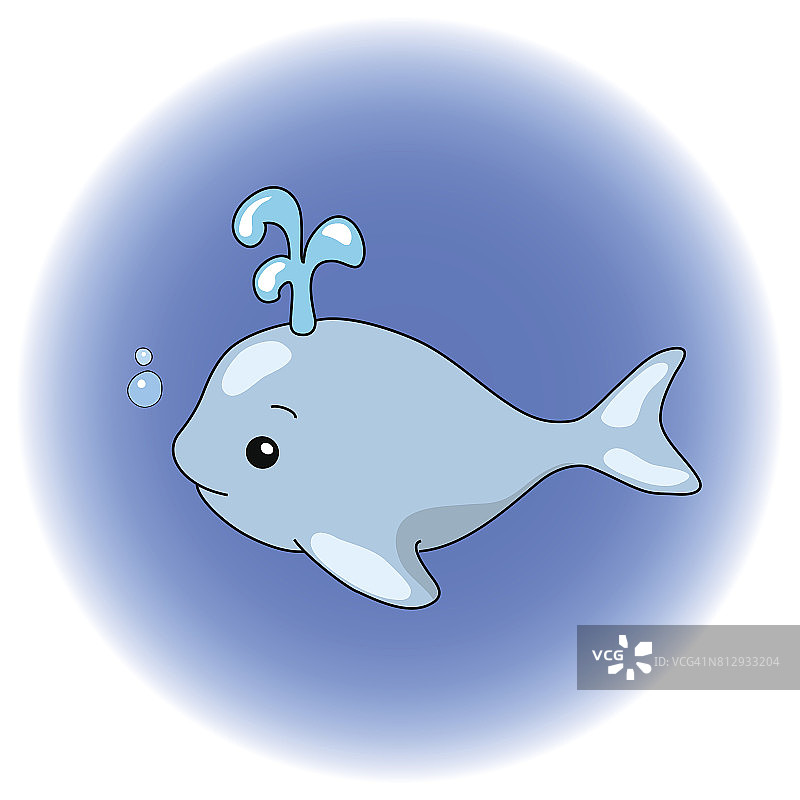 可爱的鲸鱼卡通矢量插图。手绘海洋动物图标。图片素材