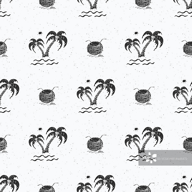 无缝模式背景手绘棕榈树，夏季无semeless，背景，矢量插图图片素材
