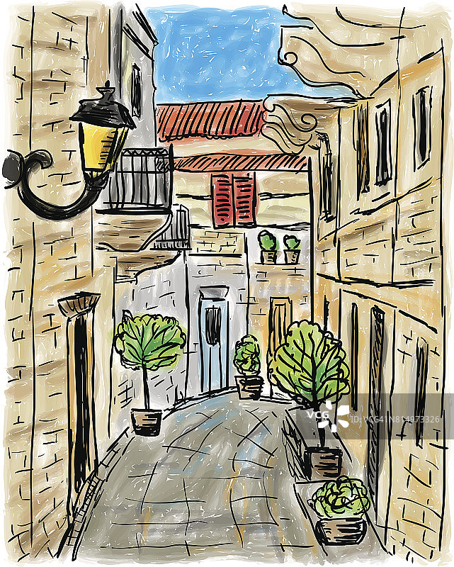 地中海小镇绘画图片素材