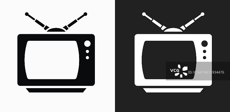 电视盒图标上的黑色和白色矢量背景图片素材