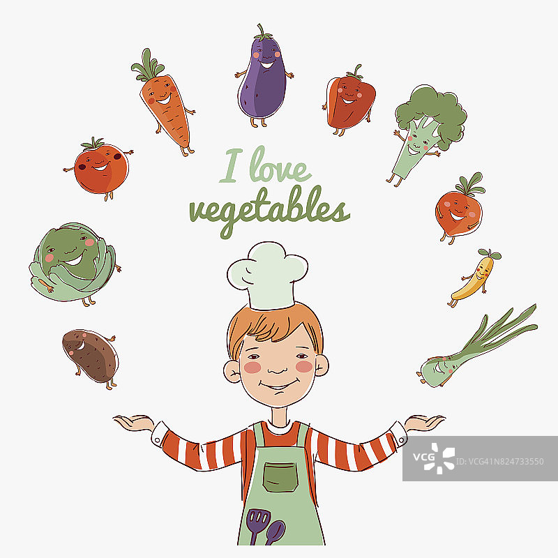 小孩子用新鲜蔬菜做饭图片素材