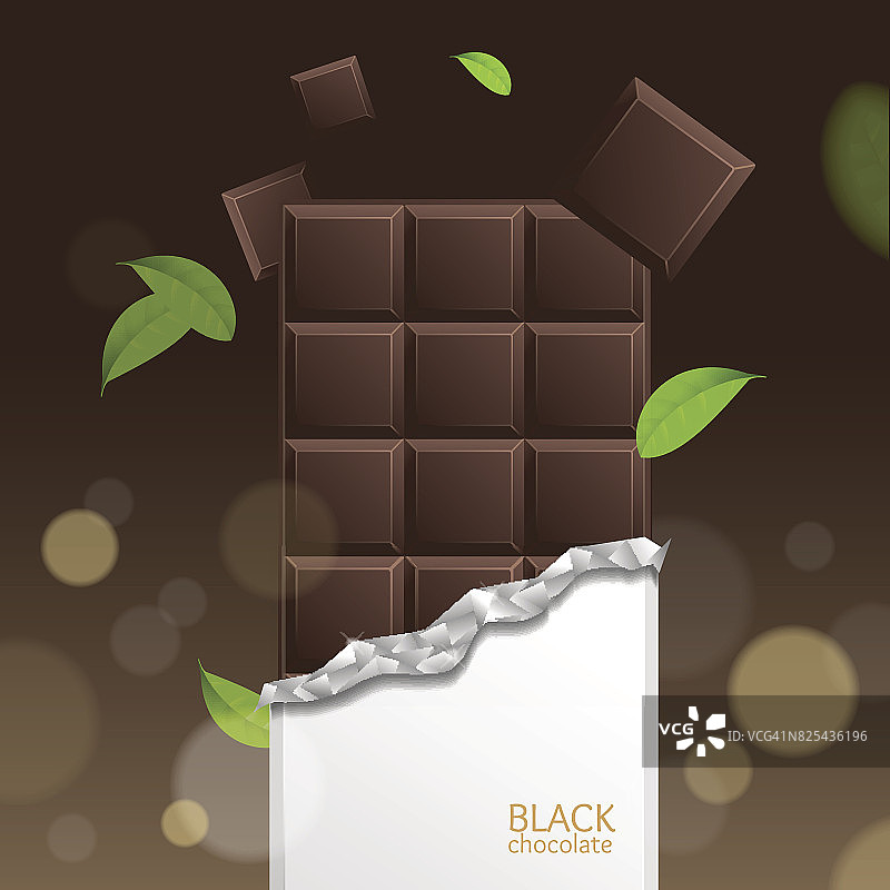 矢量巧克力包装条空白-黑色块和薄荷Feaf图片素材
