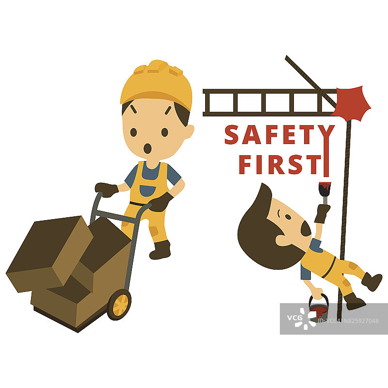 集建筑工人，事故作业，安全第一，健康安全，矢量插画图片素材