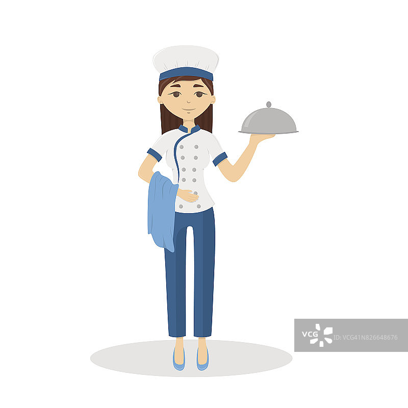 孤立的女厨师，白色背景。图片素材