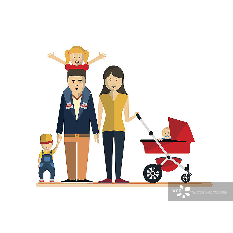 幸福家庭孤立的平面风格矢量插图Eps10图片素材