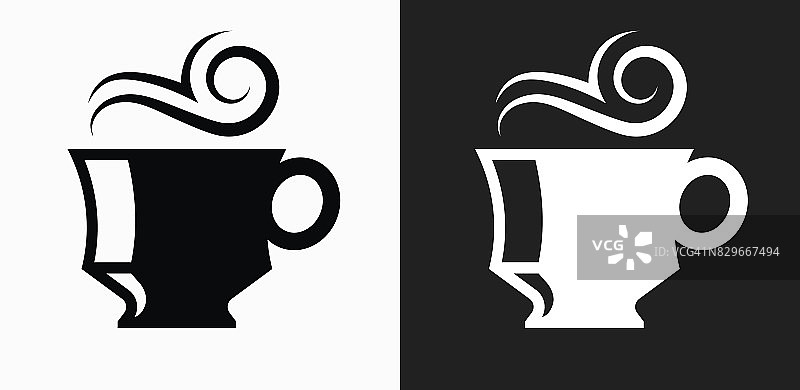 咖啡图标上的黑色和白色矢量背景图片素材