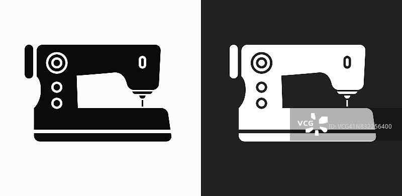 缝纫机图标上的黑色和白色矢量背景图片素材