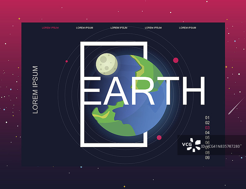 地球。太阳系。彩色的行星在一个黑暗的背景模板网站。空间背景。概念的想法。现代设计。向量图片素材