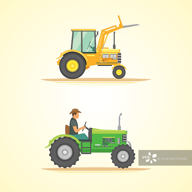 农业机械。农业工业设备车辆和农业机械。拖拉机、收割机、结合。图片素材