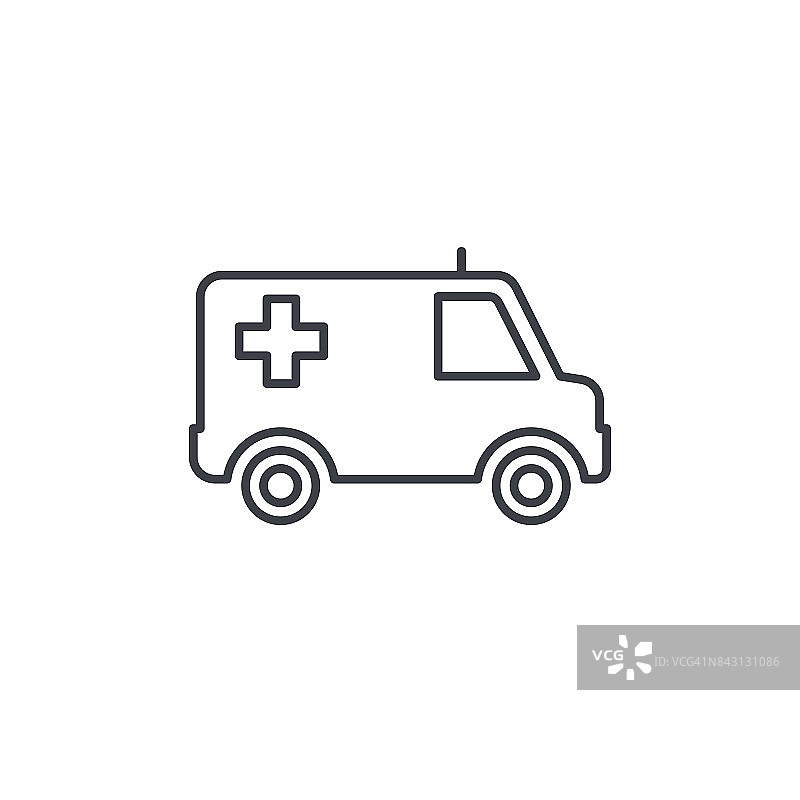 救护车、医疗车细线图标。线性向量符号图片素材