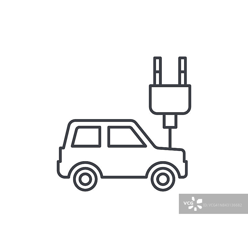 电动汽车，插头电缆，生态细线图标。线性向量符号图片素材