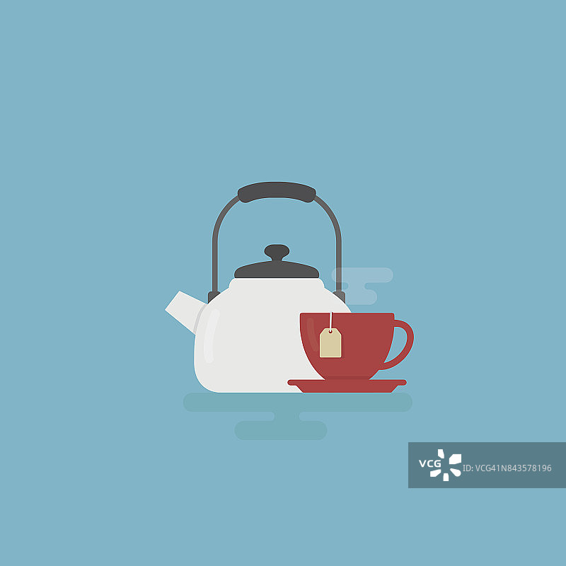 下午茶时间说明。白水壶和红茶杯图片素材