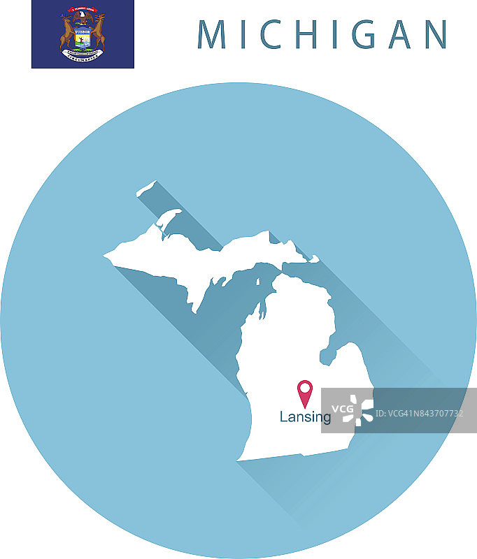 美国密歇根州的地图和旗帜图片素材