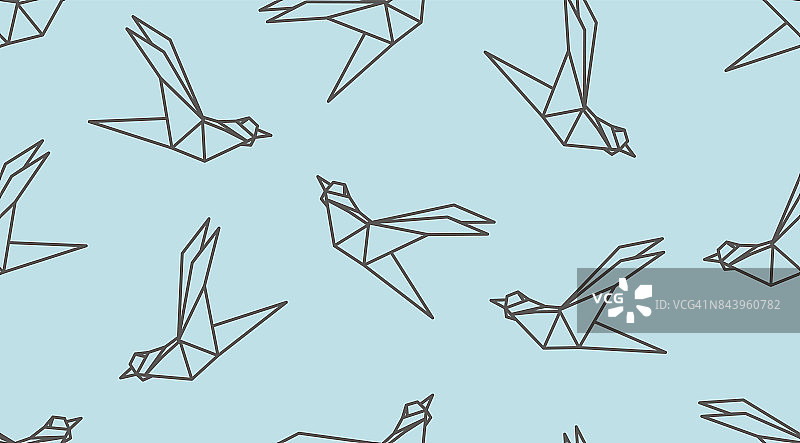 折纸轮廓鸟无缝图案。图片素材