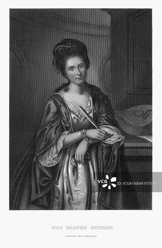 黛博拉·麦克莱纳汉，沃尔特·斯图尔特夫人，大约1790年的雕刻肖像图片素材
