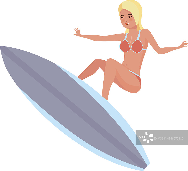 冲浪者站在冲浪板上，乘着海浪。冲浪旅行图片素材
