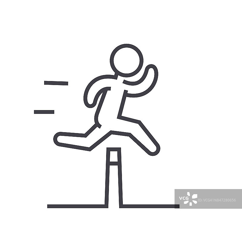 障碍赛跑概念平面线插图，概念矢量孤立图标上的白色背景图片素材
