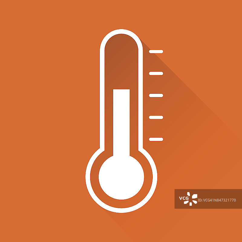 温度计图标。目标平面矢量插图孤立在橙色背景和长阴影。图片素材