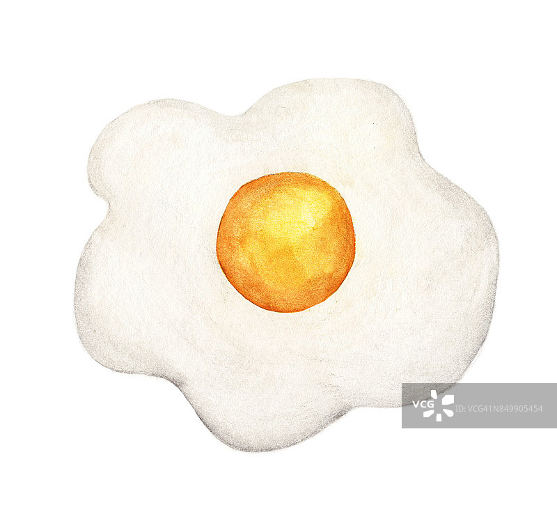 手绘水彩美味煎蛋孤立在白色背景。图片素材