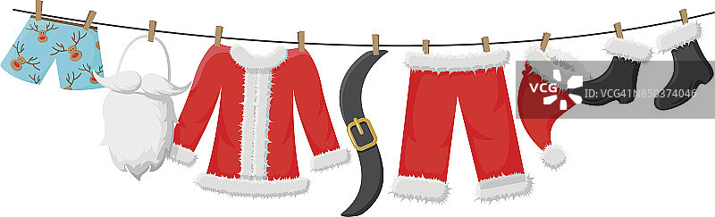 衣服和圣诞老人的衣服挂在一起图片素材