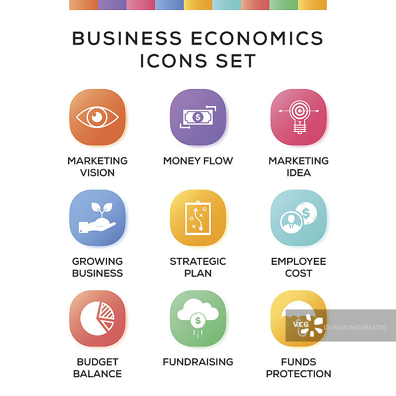 商业经济图标设置在梯度背景图片素材