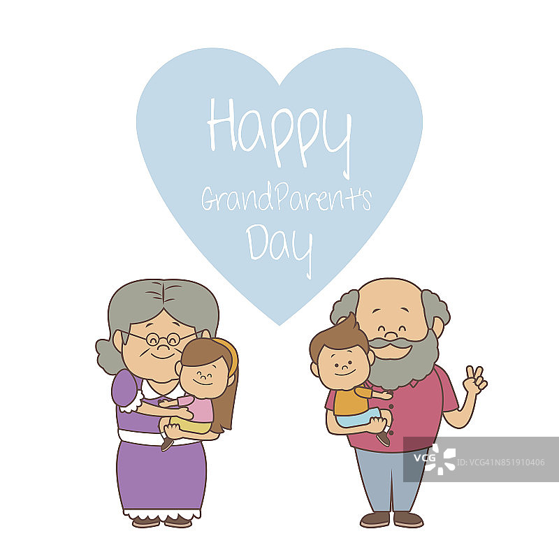 白色背景的老人夫妇与孩子快乐的爷爷奶奶的日子图片素材