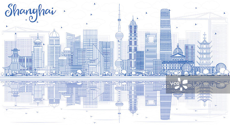 用蓝色建筑勾勒出上海的天际线。图片素材