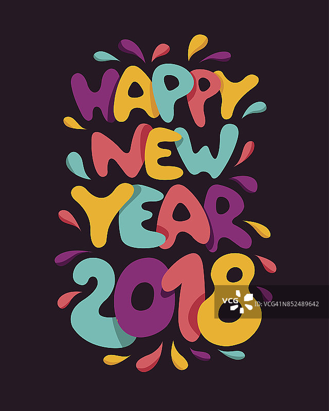 2018年新年快乐横幅上五颜六色的飞溅字母图片素材