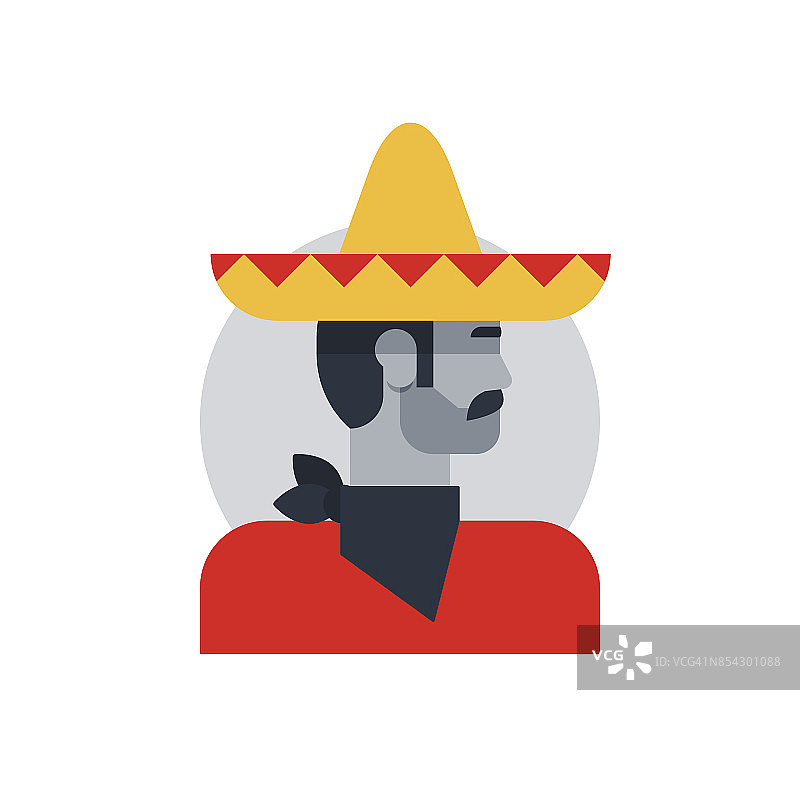 墨西哥人戴着宽边帽和披着斗篷，侧视图转过头，野蛮的英雄图片素材