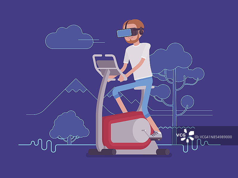 VR人在健身自行车上跑步图片素材