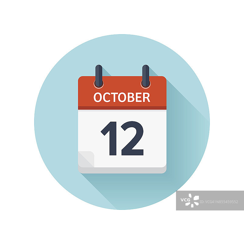 10月12日。矢量平面日日历图标。日期和时间，2018年月日。假期。季节图片素材