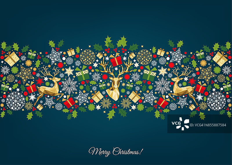 圣诞图案用金色、红色、绿色、白色的圣诞树装饰。图片素材