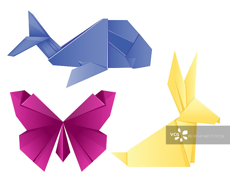 动物折纸集日本折叠现代野生动物爱好符号创意装饰矢量插图图片素材