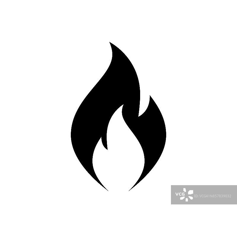 火灾火焰图标。黑色，极简图标孤立在白色背景。图片素材